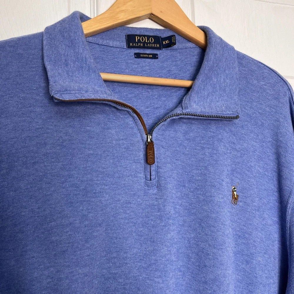 Polo Ralph Lauren Mens XXL Sweater Blue Estate Rib Pony 1/4 Zip Tight Rib Golf